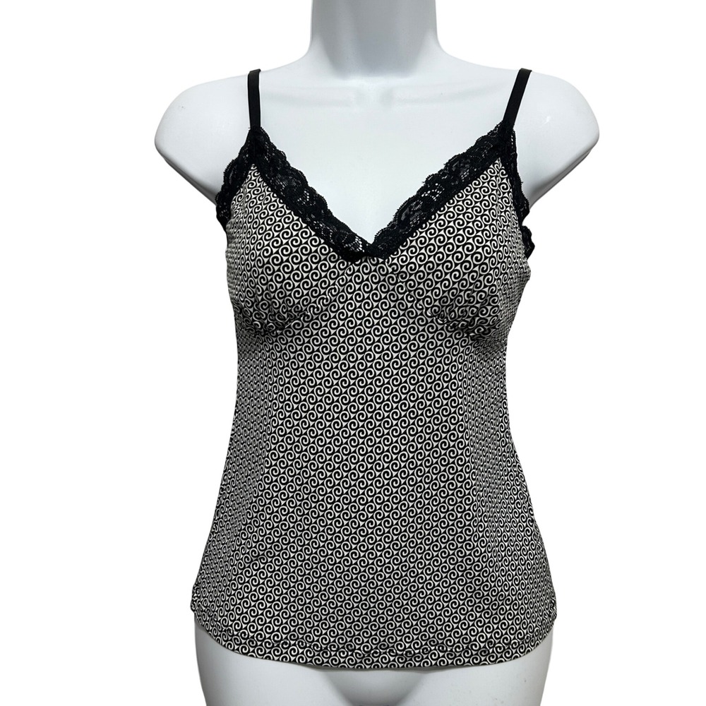White House Black Market Womens Babydoll Fitted Cami Top XS Swirl Lace Trim Y2K